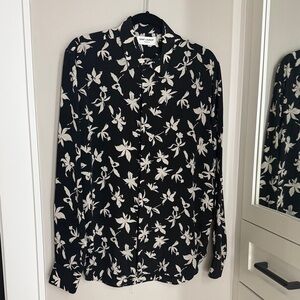 Saint Laurent Men’s Black and White Floral Silk Blouse